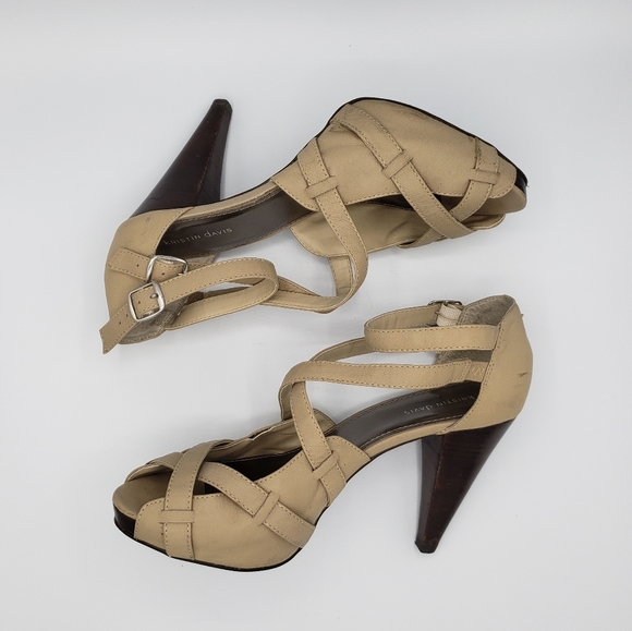 Kristin Davis Tan Leather Platform Heels - Picture 2 of 9